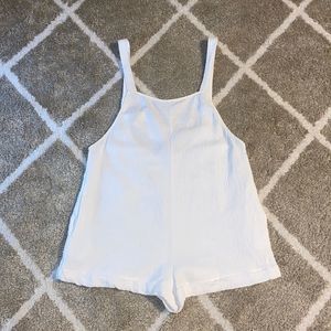 NWT Zara Textured Linen Short Overalls Romper with Pockets